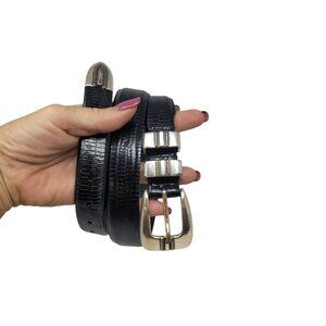 Remo Tulliani Italian Black Calfskin Western Leather Belt‎ Sz 32 USA Silver Rock